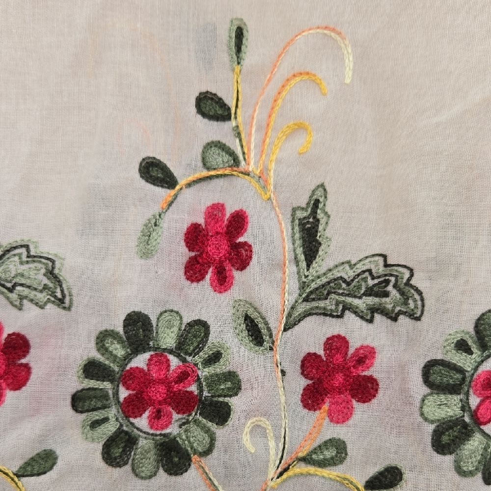 Vibrant Multi Colored Floral  Embroidered Boho Cottagecore Wrap/Scarf w/Tassels - Picture 3 of 7